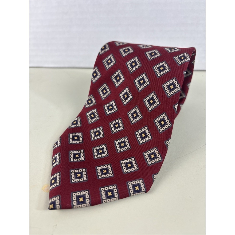 100% Silk Geometric AOP Neck Tie USA Made Red/White/Blue 3.5x60" ROBERT TALBOTT
